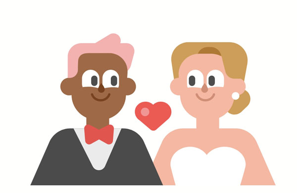 The couple looks happy at their wedding.