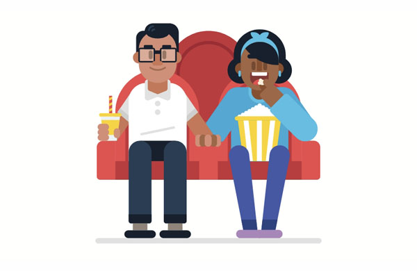 After 20 years of marriage, Bob and Lisa still hold hands at the movies.