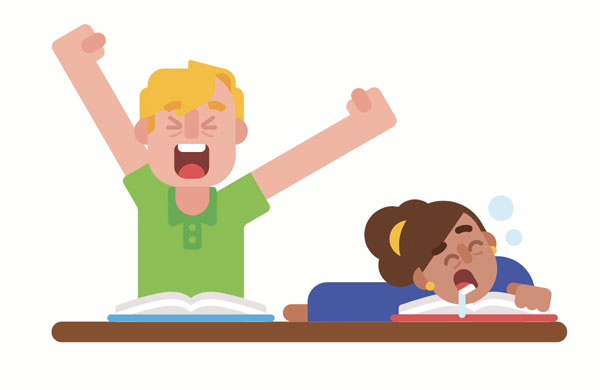 Lisa and I were sleeping in the library, but I’m awake now. It was difficult to stay awake and study when I was a student.
