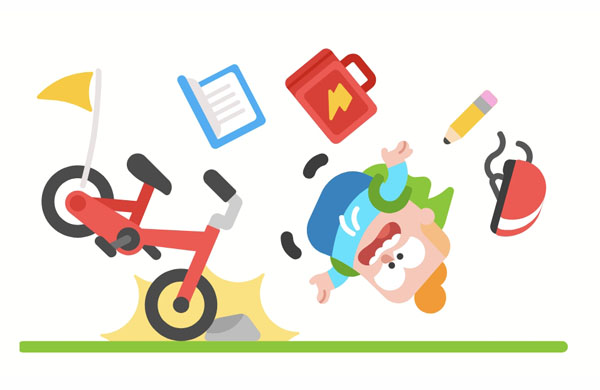 Junior fell and hurt himself because he’s not used to riding his bike.