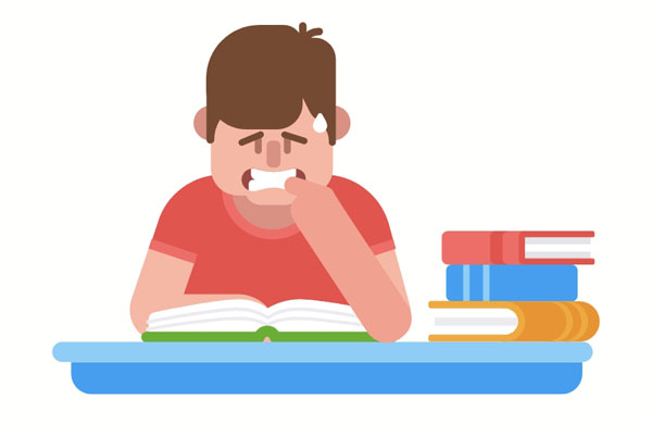 Ben always stresses out about exams! He stays up late and won’t rest until the test is over!