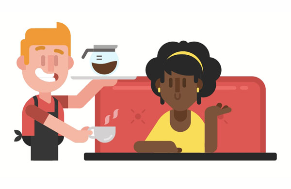 Here’s your coffee, ma’am. Would you like any milk or sugar?