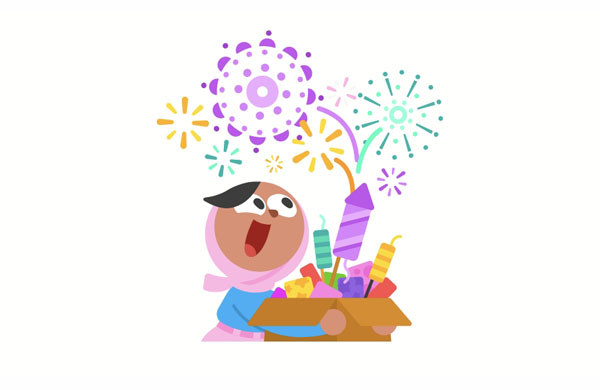 After the monster was killed, there was a party with many beautiful fireworks.