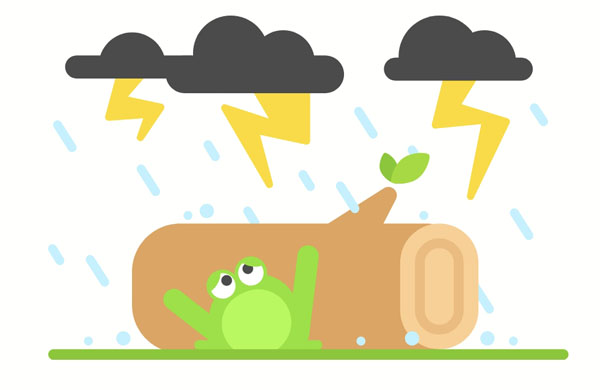 Is there is a storm, you may hear some loud thunder. I remember a frog hiding in the rain.
